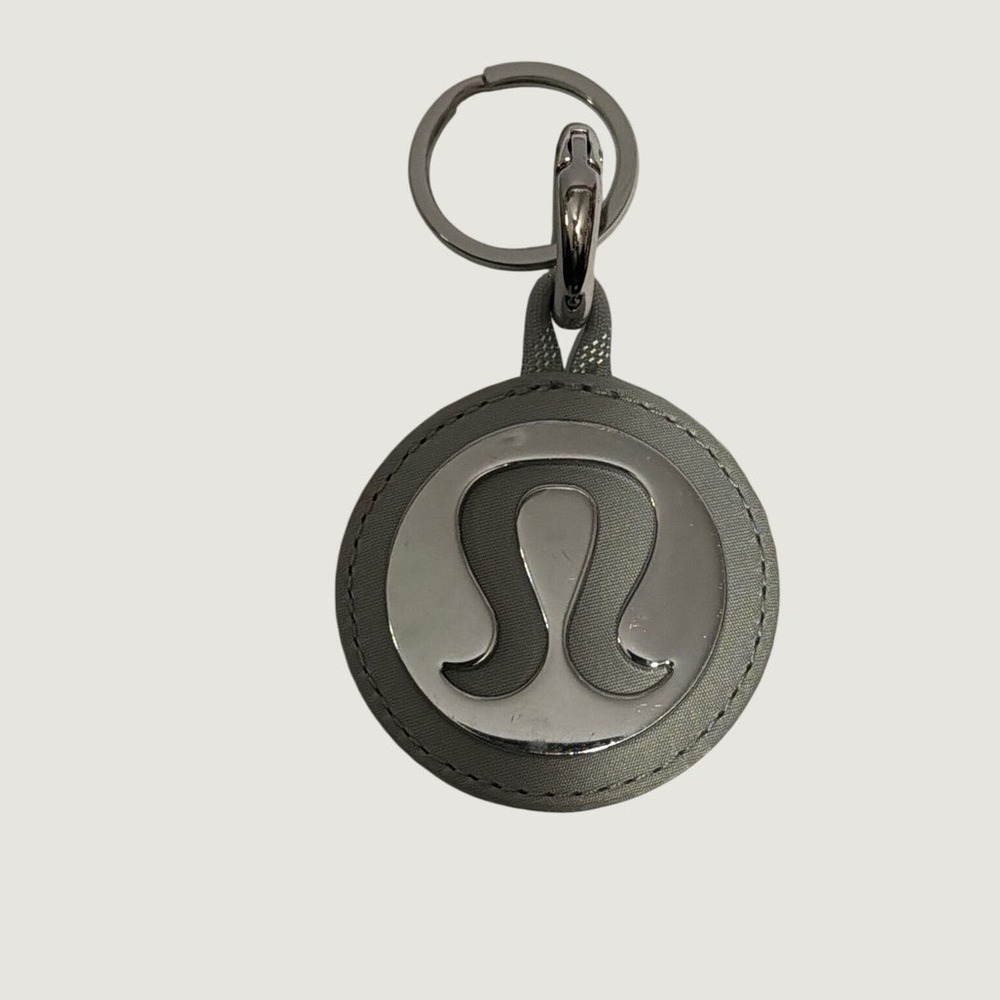 Lululemon Athletica Logo Keychain Silver Grey Love Engraved Bag Charm Accessory